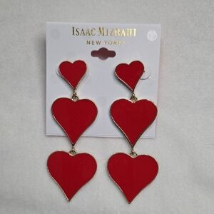 Isaac Mizrahi Triple Red Hearts Dangle Pierced Earrings NWT Valentine's Day